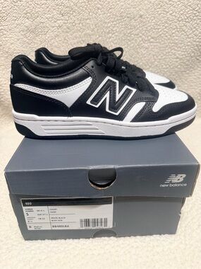 New Balance Big Kids Black and White Low-Top Sneakers